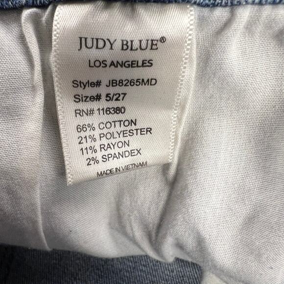 Judy Blue Mid Rise Skinny Fit Distressed Jeans Leopard Insets 8265MD Size 5/27 - Picture 8 of 14